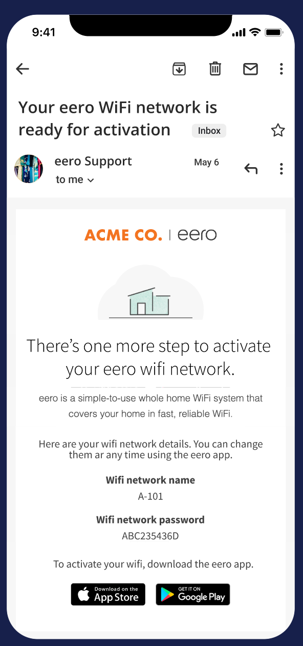 An image of an invitation email new residents will recieve after following the initial setup instructions above.