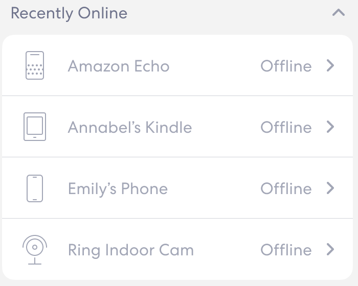 An image of the Recently Connected section of the Devices menu.