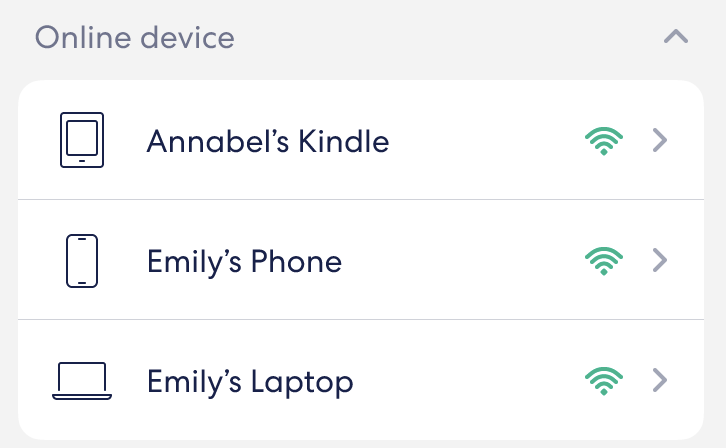 An image of the Online Devices section of the Devices menu.
