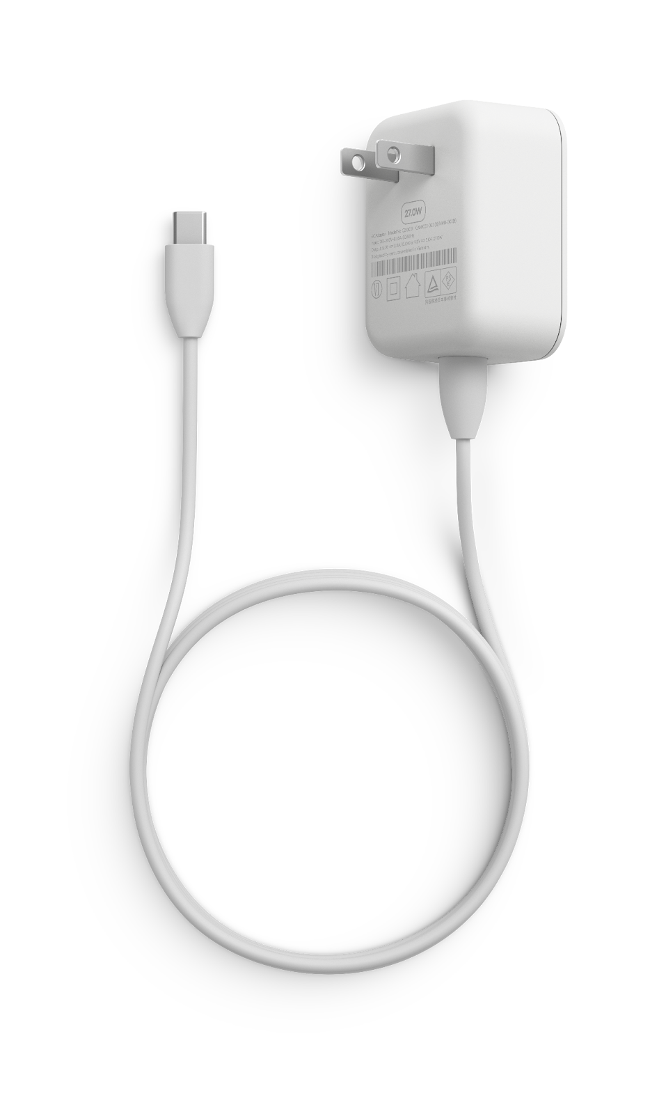 An image of the eero 27W USB-C power adapter.