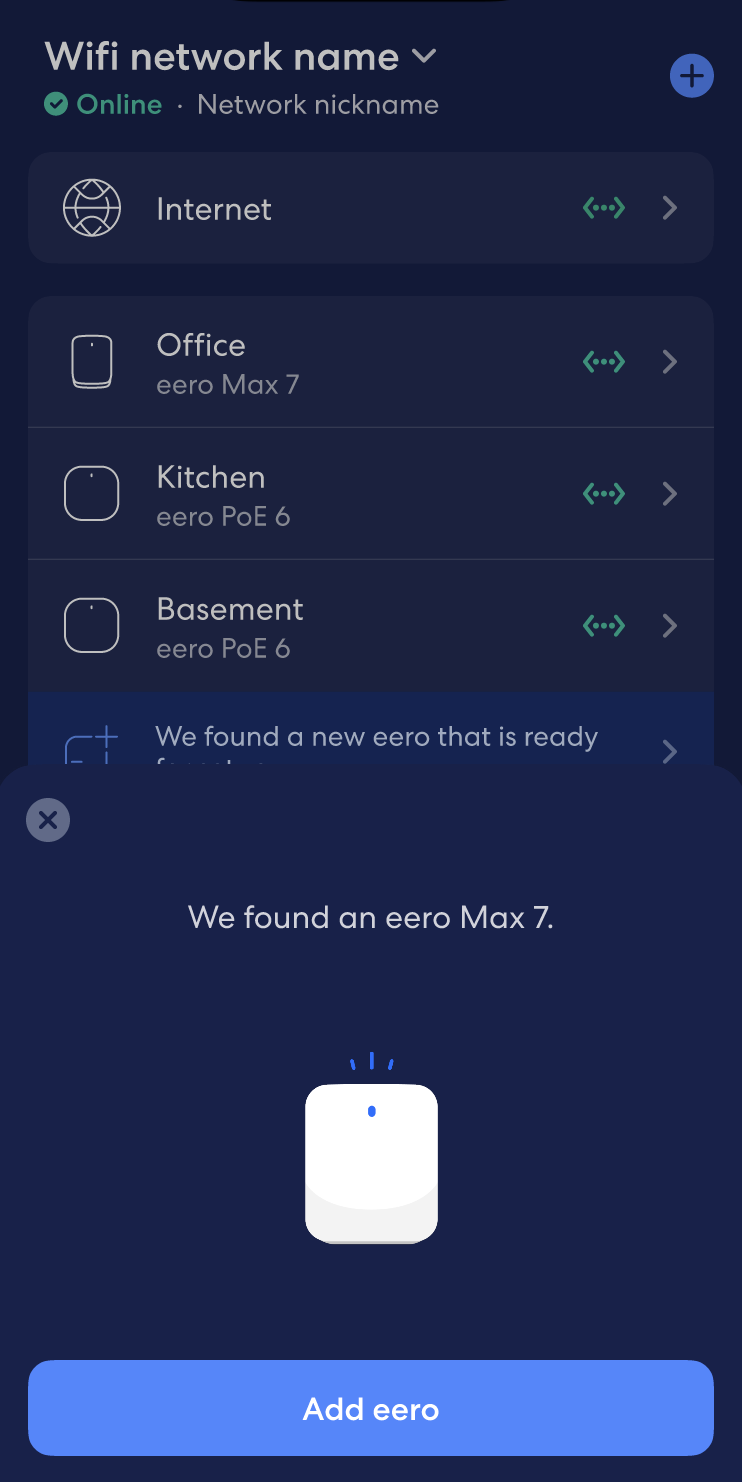 image of eero app showing simple setup pop asking to add an eero