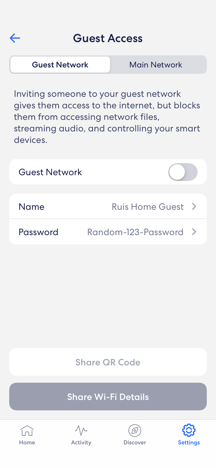 An image showing the Guest Access screen. The options are greyed out as the Guest Network is toggled off.