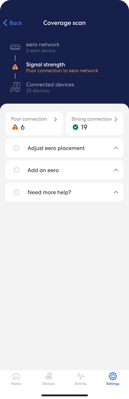 App screenshot of intial screen in coverage scan feature.