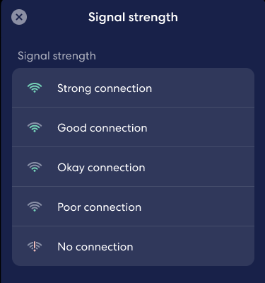 Single strength breakdown chart: Strong, Good, Okay, Poor, and No Connection.