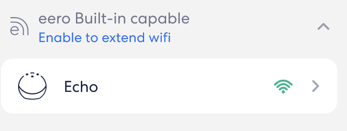 Un'immagine della sezione eero Built in del menu Dispositivi.