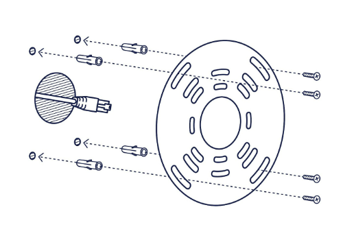 Une image pour les étapes d'installation du support de montage eero PoE 6 sur les ancrages pour cloisons sèches