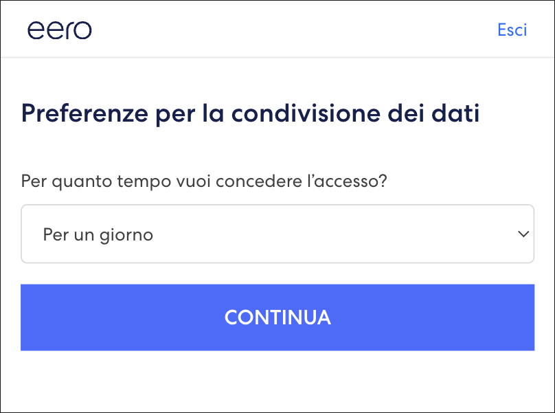 Visualizza la pagina delle preferenze di condivisione dei dati.
