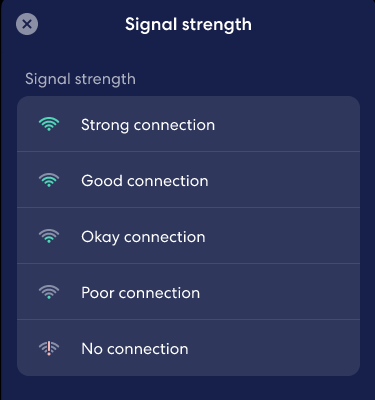 Single strength breakdown chart: Strong, Good, Okay, Poor, and No Connection.